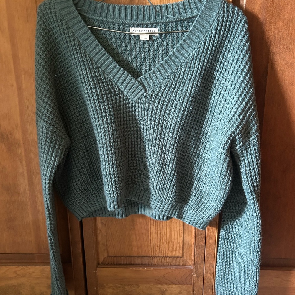 Aeropostale Women's Teal V-Neck Sweater